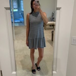 Mockneck striped knit dress